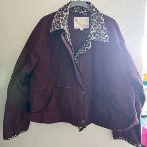 Pilcro Utility Jacket with Leopard Accents L